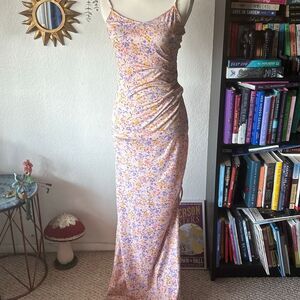 Haute Monde Size Small Light Pink Floral Print Dress Open Slit